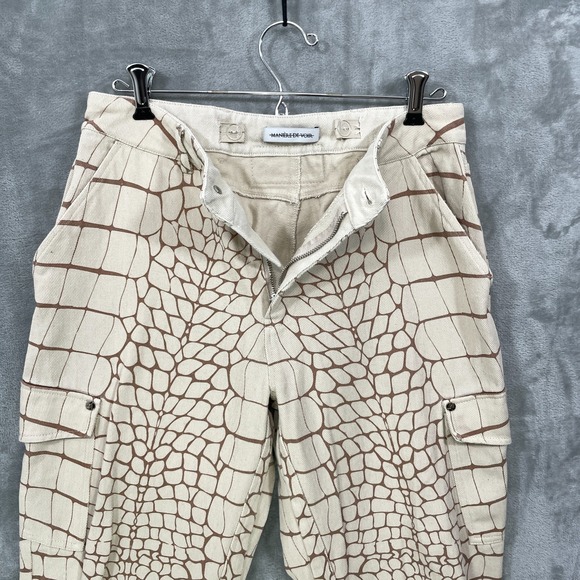 MANIERE DE VOIR Women's cargo Pants Size US 6 Wide Leg Beige Crocodile Print - Picture 3 of 11